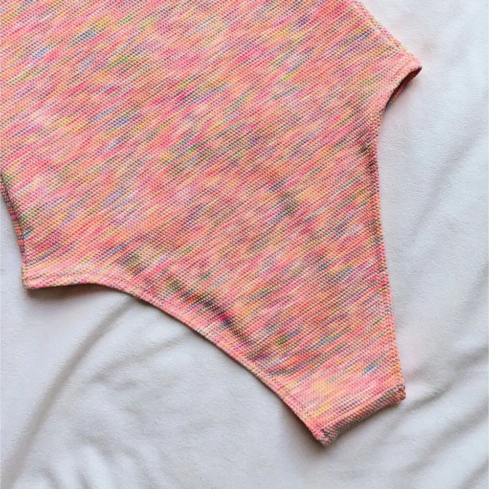 Aerie Pink Coral Space Dye Pique Bandeau One Piece Swimsuit XS Cheeky Cut New